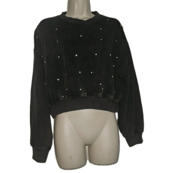 Lazy Sundays Tops - Lazy Sunday Gray Cropped Crewneck Sweatshirt Rhinestone Embellished Size M Y2K
